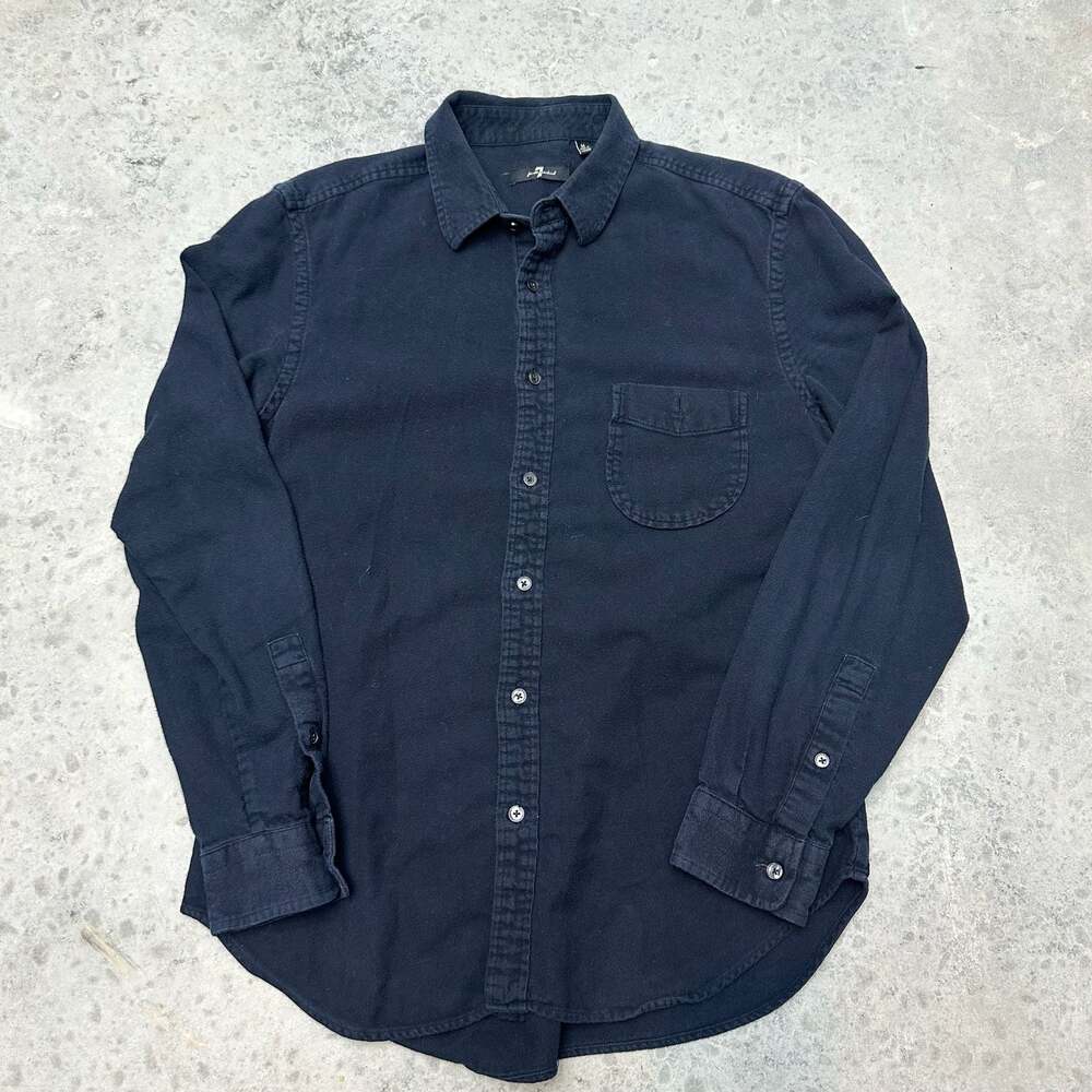 7 For All Mankind Men's Black Long Sleeve Button Up - Medium